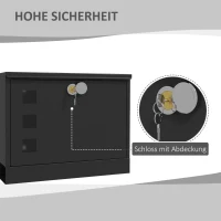 HOMCOM Briefkasten Metallbriefkasten, modern, abschließbar, 36,5 x 11,5 x 29 cm, Schwarz(m-4)