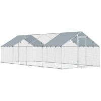 PawHut Galinheiro para Exterior Grande em Aço Galvanizado 6,8x3x1,9 m 20,4 m² com Cobertura em Tecido Oxford e Fecho Prata(m-1)