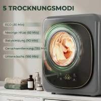 HOMCOM 4 kg Wäschetrockner, kompaktes Design, 5 Modi, Timer, Grau+Schwarz(m-4)