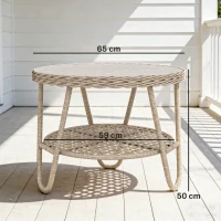 Outsunny Beistelltisch aus Polyrattan 2-stöckiger Kaffeetisch mit Ablage Glasplatte verstellbaren Füßen 65 x 65 x 50 cm Gelb(m-3)