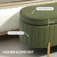 HOMCOM Sitzbank mit Klappdeckel und Stauraum, Stoffbezug, Holz, Metall, Dunkelgrün+Goldfarben(m-4)