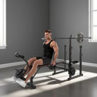SPORTNOW Banco de Musculação Dobrável Banco Multifunções com Suportes para Barras e Encosto Ajustável para Treino Completo de Corpo Preto(m-8)
