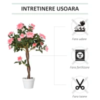Outsunny Plantă Artificială de Trandafir cu 21 de Flori, cu Ghiveci din Ciment și Mușchi, Ø18x90 cm, Roz(m-6)