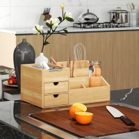 HOMCOM Organizer da Scrivania in Bambù con 2 Cassetti e 7 Scomparti Portaoggetti, 33x20.5x15.5 cm(m-8)
