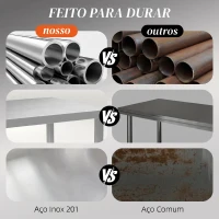 HOMCOM Mesa de Trabalho em Aço Inoxidável com 2 Prateleiras para Cozinha, Garagem e Oficina, Carga 100 kg, 90x60x86 cm, Prateado(m-4)