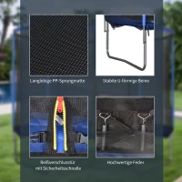 HOMCOM Trampolin mit Sicherheitsnetz Gartentrampolin für Innen- und Außenbereich Fitnesstrampolin für Jugendliche und Erwachsene Stahl Blau+Schwarz bis 113,6 kg Ø305 x 248H cm(m-6)