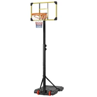 SPORTNOW Tabela de Basquetebol com Altura Ajustável 178-208 cm Rodas Base Recarregável para Exterior 75x56x210-240 cm Amarelo e Preto(m-12)