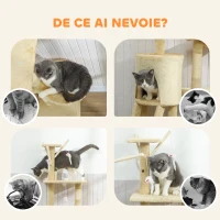 PawHut Turn pentru Pisici cu Căsuță, Platformă, Suport și 4 Șoricei Agățați, 60x35x134 cm, Bej(m-8)