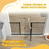 PawHut Türschutzgitter Treppenschutzgitter mit 17,5/20,3/30,5 cm Verlängerung Türgitter ohne Bohren mit Auto-Close für Breiten 74-147,5 cm Beidseitig Schwenkbar Metall Schwarz(m-5)