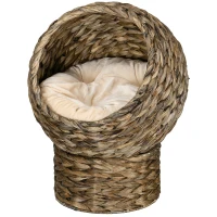 PawHut Rattan Katzenkorb Katzenhöhle Katzenhütte Katzenbett mit Kissen Haustierbett Wasserhyazinthe Kaffee 40 x 37 x 51 cm(m-11)