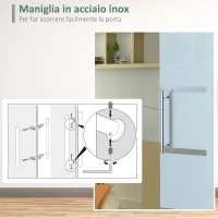 HOMCOM Porta Scorrevole Interna in Vetro Smerigliato e Satinato con Binario B2 e Maniglia per Bagno Cucina Studio Vetro 205x 102.5x 0,8cm(m-7)
