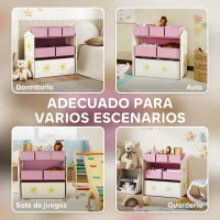 AIYAPLAY Estantería Infantil para Juguetes de 3 Niveles con 6 Cajas Extraíbles de Tela no Tejida para Guardería 63x30x66 cm Rosa(m-7)