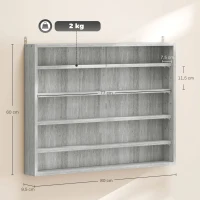 HOMCOM Vitrine murale pour objets de collection 4 étagère réglables en hauteur et 2 portes coulissantes 80 x 9,5 x 60 cm gris(m-3)