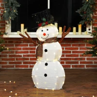 Outsunny Fröhliche Schneemann-Dekoration für Weihnachten, Außendekoration mit LED-Lichtern, Stahl, Polyester, Weiß+Schwarz(m-10)