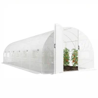 Outsunny Serre tunnel de jardin 24m², serre de jardin tunnel avec portes et 12 fenêtres avec moustiquaires, 295x798x199cm, blanc(m-11)