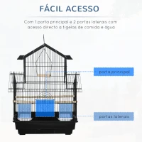 PawHut Gaiola para Pássaros de Metal com Bandeja Amovível 2 Comedouros e Poleiros 50,5x41x63cm Preto(m-6)