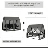 Outsunny Leagăn de Grădină 2 în 1, Convertibil în Pat, cu Perne și Plasă de Țânțari, 240x140x197 cm, Gri(m-4)
