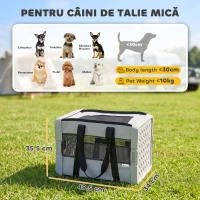 PawHut Geantă de Transport Moale Pliabilă pentru Câini de Talie Mică și Pisici, cu Bază Rigidă și Ferestre din Plasă, 49,5x34x35,5 cm, Gri(m-3)