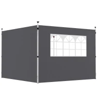 Outsunny Paredes Laterais para Tenda de 295x200 cm 2 Painéis de Tecido Oxford de 300x200 cm com Janela para Festas Cinzento Escuro(m-1)