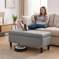 HOMCOM Banco baúl 136L Pouf contenedor reposapiés grande 110x41x42cm, Piel sintética apta para mascotas Gris(m-4)