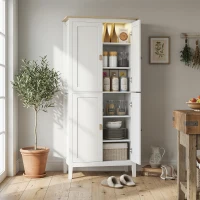 HOMCOM Bufet Înalt de Bucătărie, Dulap cu Lumină LED, Reglabil în 3 Culori, Rafturi Ajustabile, Alb(m-8)