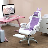 Vinsetto Cadeira Gaming Giratória de Couro PU com Altura Ajustável Inclinável 135° Apoio para a Cabeça 65x63x136-142 cm Branco e Roxo(m-11)