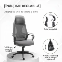 Vinsetto Scaun de Birou Rabatabil cu Tetieră și Suport Lombar, din Poliester, 64x55x116-126 cm, Negru(m-4)