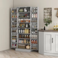 HOMCOM Armário Despenseiro de Cozinha com 4 Portas e Prateleiras Ajustáveis para Sala de Estar e Sala de Jantar, Cinzento(m-10)