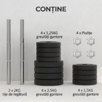 HOMCOM Set de gantere pentru sală de 25 kg în total, cu 12 discuri de greutăți și 2 bare de 2 kg, negru(m-6)