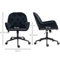 Vinsetto Homeoffice Stuhl Schreibtischstuhl mit Samtoptik höhenverstellbar Drehstuhl Schminkstuhl Bürostuhl bis 120 kg belastbar, für Arbeitszimmer, Schlafzimmer Schwarz(m-3)