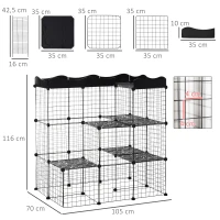 PawHut Recinto per Animali Domestici Modulabile e Multilivello con Rampa e 2 Porte in Acciaio e PP, 105x70x116 cm, Nero(m-3)