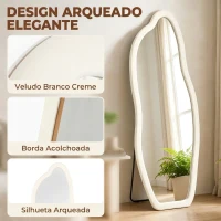 HOMCOM Espelho de Corpo Inteiro 160x60 cm, de Pé ou Parede, com Moldura Arqueada Aveludada, Creme(m-6)