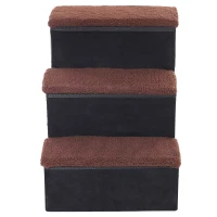 PawHut Escalera para Mascotas de 3 Peldaños Plegable con Tapas Abatibles y Espacio de Almacenamiento 3 Escalones de Perros Gatos Pequeños de Vellón Bereber para Cama Sofá 40x54x48 cm Negro(m-8)