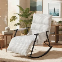 HOMCOM Poltrona Baloiço com Encosto e Apoia-Pés Ajustáveis 105° Estofada em Linho com Bolso Lateral Cinzento e Branco(m-2)