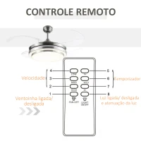HOMCOM Ventoinha de Teto 51W com Luz LED 30W Ajustável 3000/4000/6000K Controle Remoto 3 Velocidades Temporizador 4 Lâminas para Dormitório Sala de Estar Ø106x43 cm Prata(m-8)