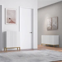 HOMCOM Buffet design contemporain graphique 2 placards porte étagères réglables en bois blanc métal doré(m-2)