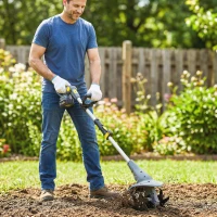 Outsunny Motobineuse sans Fil Motoculteur Électrique 18V 355W avec 2 Batteries 4,0Ah Léger et Anti-mal de Dos, Largeur 20cm Gris(m-11)