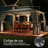 Outsunny Foișor de Grădină cu Acoperiș pe 2 Nivele, Plase de Țânțari și Perdele, din Metal și Poliester, 380x300x270 cm, Gri Închis(m-7)
