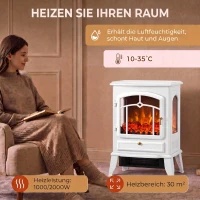 HOMCOM Elektrokamin freistehend mit 3-Seiten-Panorama, elektrischer Kamin, 39x24x57 cm Weiß(m-6)