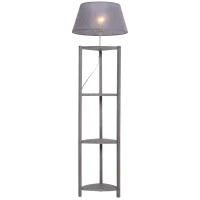 HOMCOM Stehlampe Ablage Schlafzimmer Standleuchte Stehleuchte Lampenschirm für Wohnzimmer Schlafzimmer 40 W Skandinavisch Holz + Leinen grau 46 x 46 x 158,5 cm(m-1)