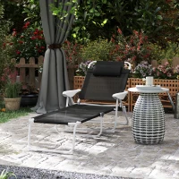 Outsunny Sonnenliege klappbar Gartenliege mit Kopfkissen, Liegestuhl mit 4-Fach verstellbare Rückenlehne bis 120 kg Schwarz(m-2)