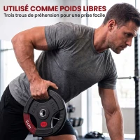 SPORTNOW Disques de Poids en Acier 10 kg, Finition PVC, Plaques de Poids 2 x 5 kg, 3 Poignées, Trous de Ø 50 mm, Noir(m-4)
