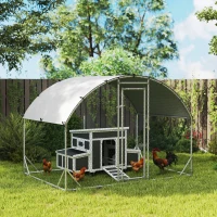 PawHut Conjunto de 1 Galinheiro de Madeira 147x93,5x89,5 cm e 1 Galinheiro grande em Aço Galvanizado 280x190x197cm Cinza(m-10)