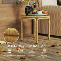 Outsunny Beistelltisch aus Polyrattan runder Couchtisch mit Glas Tischplatte Nachttisch Ø50 cm Gelb(m-4)