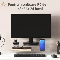HOMCOM Suport Monitor PC max 24" cu 2 Rafturi Deschise, din Acril Transparent, 50.8x19x12 cm(m-6)