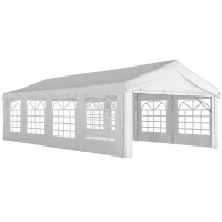 Outsunny Tenda para Festas 4x8 m Tenda de Jardim com Paredes Removíveis, Porta e Janelas UPF50+ Branco(m-1)