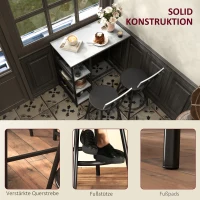 HOMCOM 3-teiliges Ess-Set mit Bartisch und 2 Stühlen, Kleines Küchenset mit seitlichen Regalen, MDF, Metall, Schwarz(m-7)