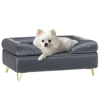 PawHut Hundesofa, Hundebett, waschbarer Bezug, für kleine Hunde bis 10kg, Holzrahmen, 76x53,5x34cm, Grau(m-12)