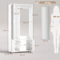 HOMCOM Szafa z lustrem, wąska nowoczesna szafa garderobiana z drążkiem na ubrania i półkami, Biały(m-3)