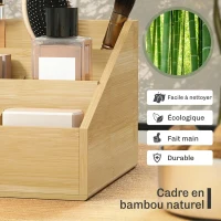 HOMCOM Boite de Rangement de Bureau - Organiseur de Bureau - 7 Compartiments, 2 tiroirs - Bambou Verni, Bambou(m-5)